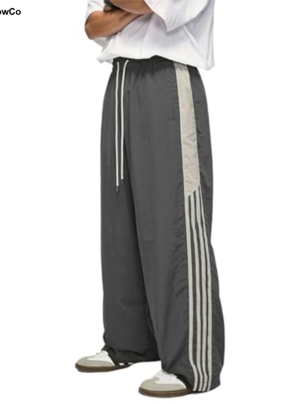Baggy Wide Leg Parachute Track Pants Cotton Nylon Drawstring Streetwear